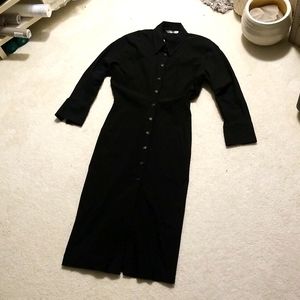 Black button front shirt style midi-dress